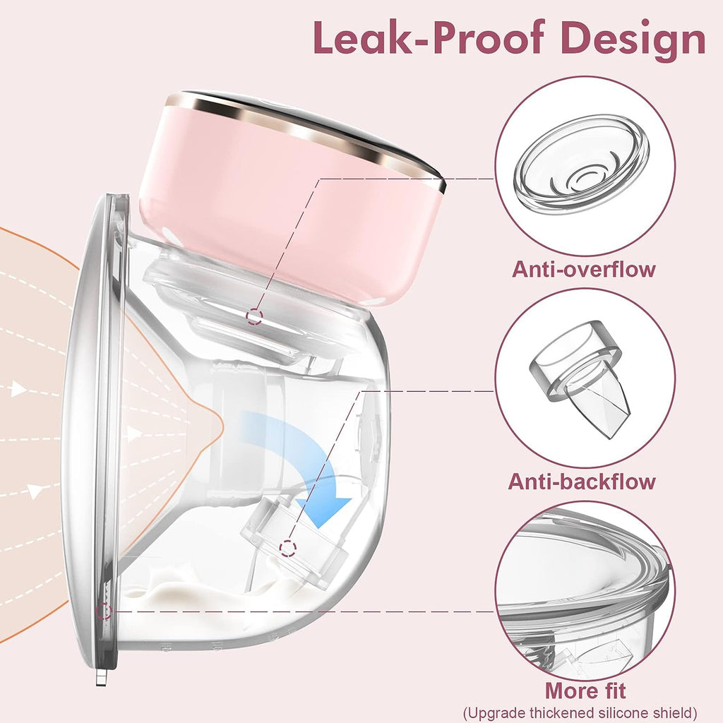 Wearable Breast Pump Hands Free of Longer Battery Life & LED Display, Portable Electric Breast Pump with 3 Modes & 9 Levels & Low Noise, 24 Mm Flange, 2 Pcs Pink