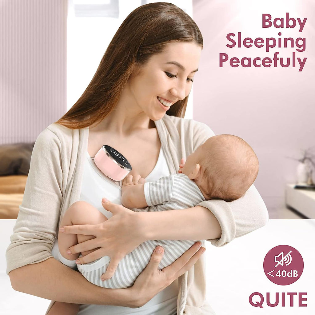 Wearable Breast Pump Hands Free of Longer Battery Life & LED Display, Portable Electric Breast Pump with 3 Modes & 9 Levels & Low Noise, 24 Mm Flange, 2 Pcs Pink