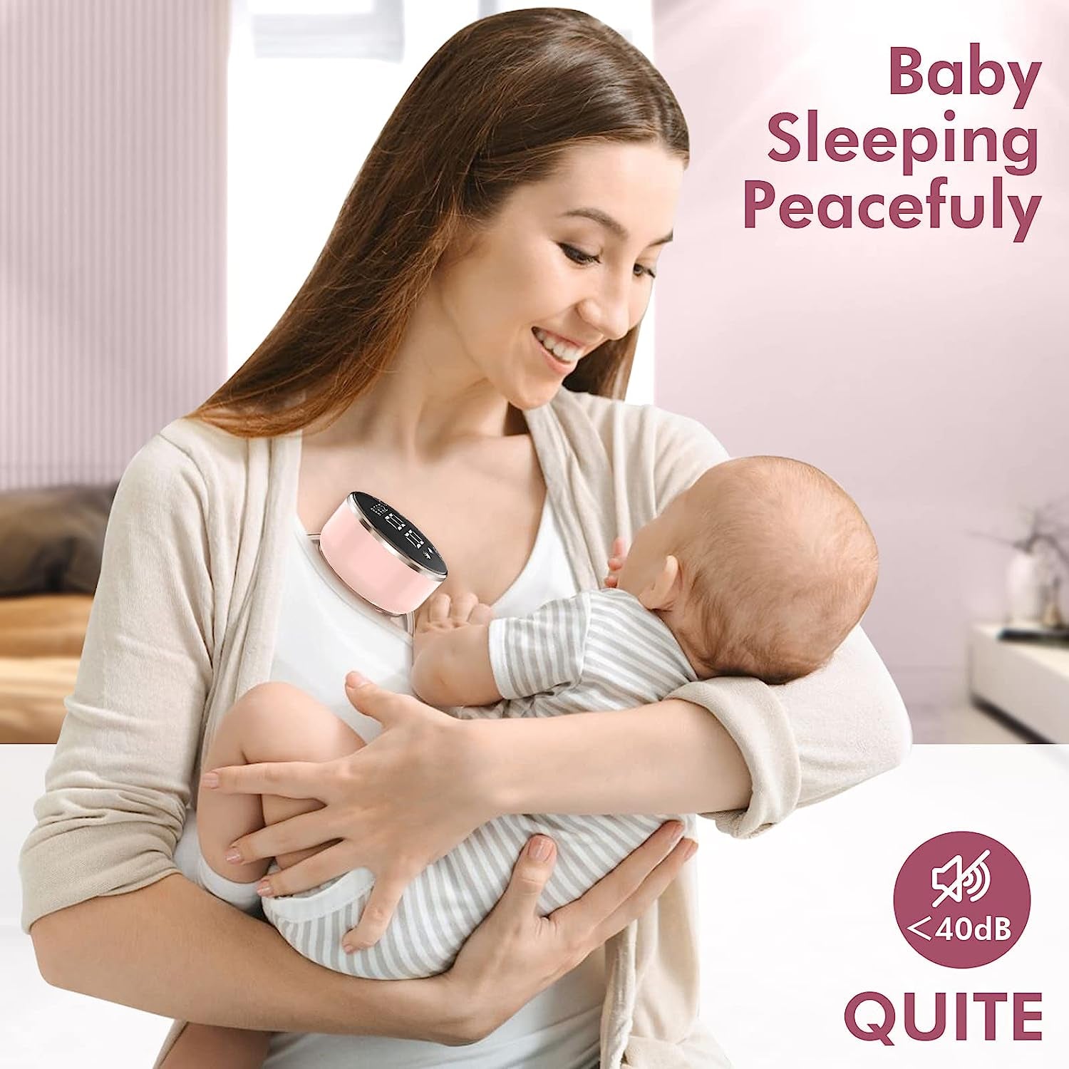 Wearable Breast Pump Hands Free of Longer Battery Life & LED Display, Portable Electric Breast Pump with 3 Modes & 9 Levels & Low Noise, 24 Mm Flange, 2 Pcs Pink