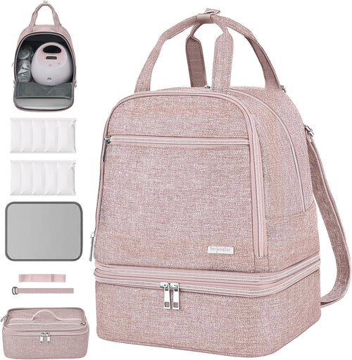 Derbiedersinn Breast Pump Bag, Compatible with Spectra Pumps, Insulated Carrying Case with Cooler for Milk Storage, Travel, Work, Daycare，Pink