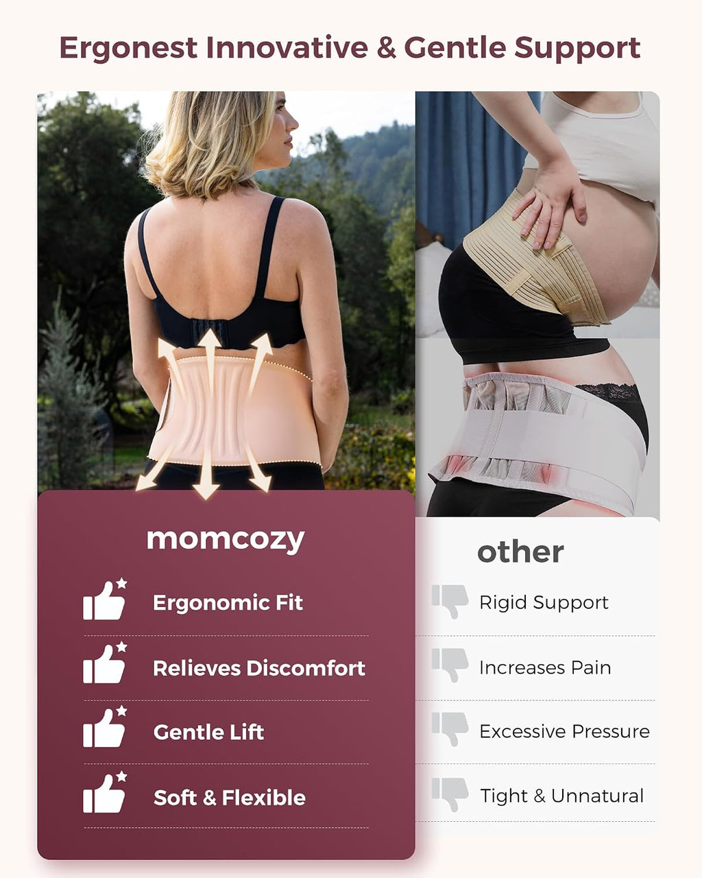 Belly Band for Pregnant Women, Ergonest Back Support Maternity Belt | Breathable One-Piece Belly Band, Easy On/Off, Adjustable, Discreet under Clothes, for Small/Round/High-Carrying Belly