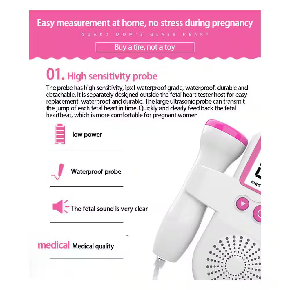 Fetal Heart Rate Monitor Home Pregnancy Baby Fetal Sound Heart Rate Detector in Pink