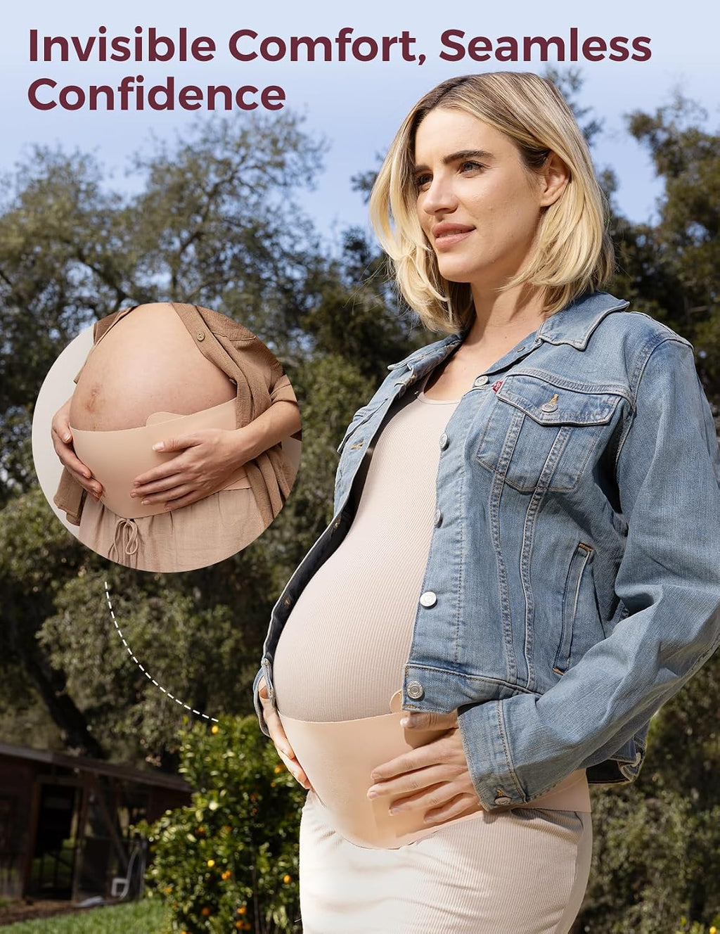 Belly Band for Pregnant Women, Ergonest Back Support Maternity Belt | Breathable One-Piece Belly Band, Easy On/Off, Adjustable, Discreet under Clothes, for Small/Round/High-Carrying Belly