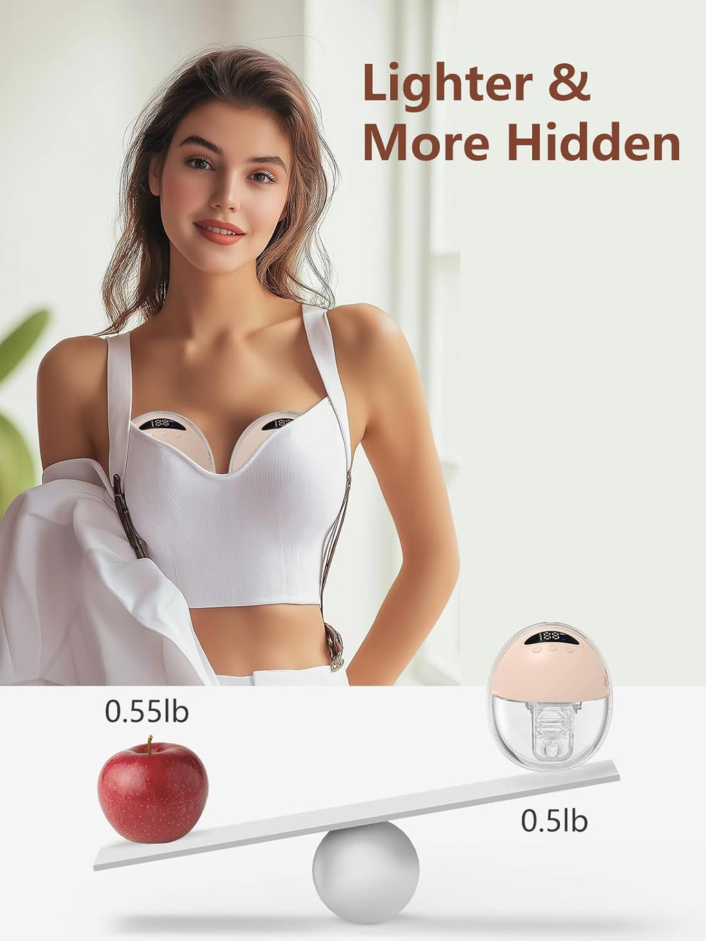 Hands Free Breast Pump, Wearable Breastfeeding Pump, Lightweight Portable Electric Pump 4 Modes & 12 Suction Levels, Comfortable & Low Noise, 24Mm Flange, 2 Pack Pink