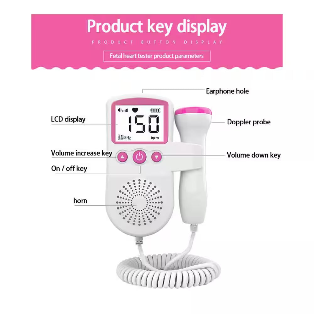 Fetal Heart Rate Monitor Home Pregnancy Baby Fetal Sound Heart Rate Detector in Pink